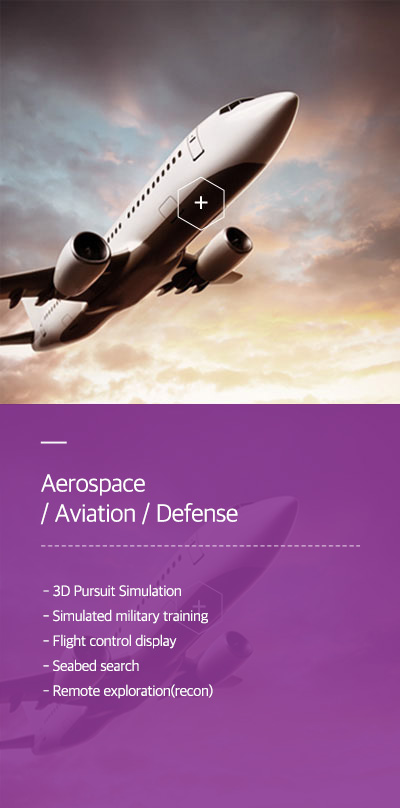Aerospace / Aviation / Defense - 3D Pursuit Simulation - Simulated military training - Flight control display - Seabed search - Remote exploration(recon)