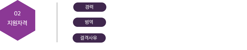 02.지원자격 : 경력-관련분야 경력자 우대, 병역-남자의 경우 병역필 또는 면제자, 결격사유-해외여행에 결격사유가 없는 자